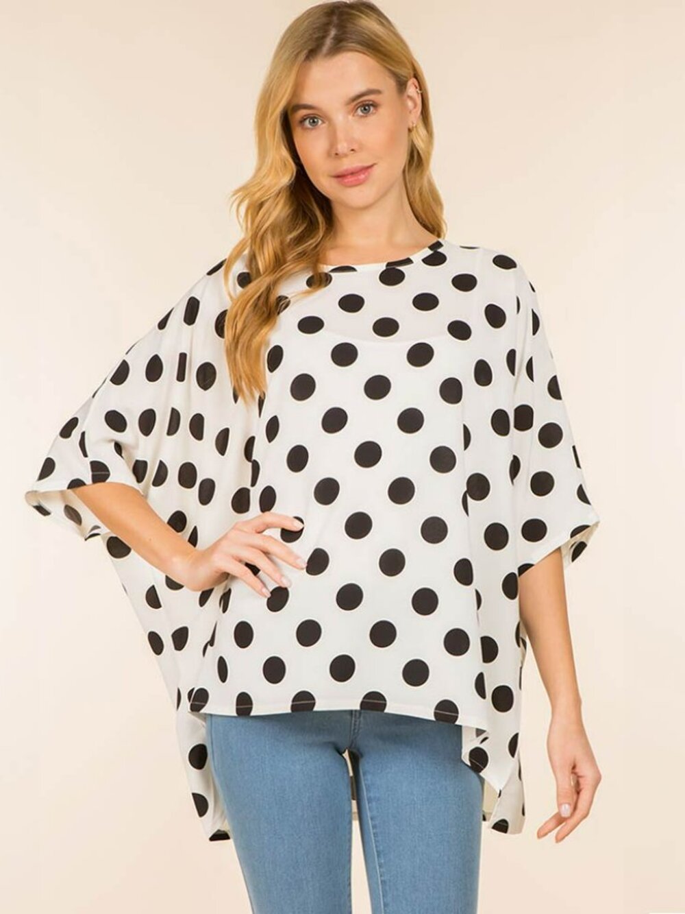 Polka Dot Pattern Loose Fit Poncho Top